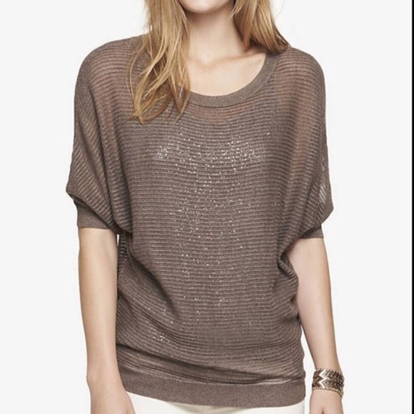 NWT Express Mesh Dolman Knit Sweater Top Taupe Brown Shirt M - Picture 3 of 12